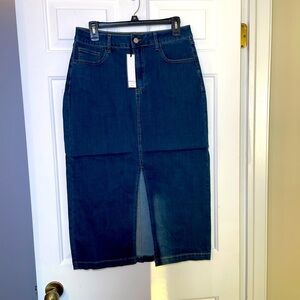 Bagatelle Collection Woman’s Denim Midi Slit Skirt Size 8 NEW Midnight Dark Wash